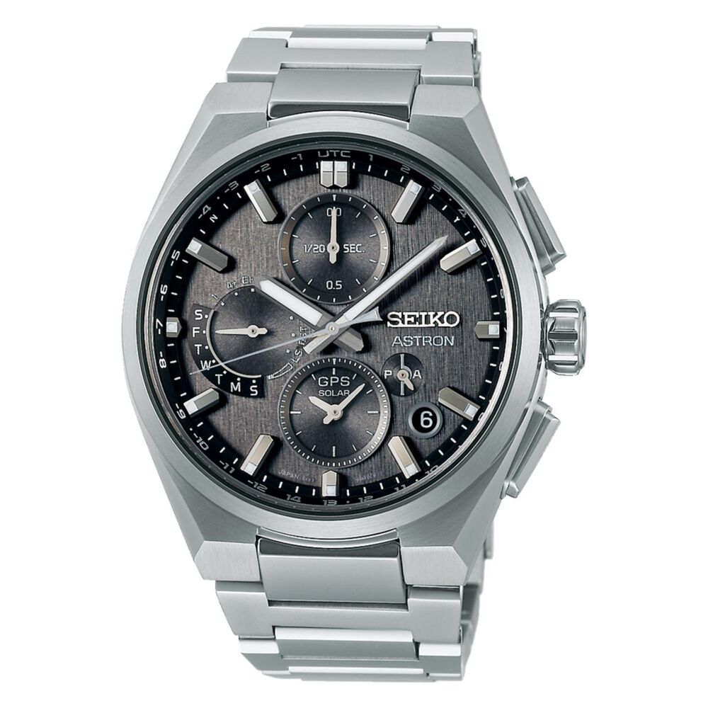 Seiko Astron GPS Solar 5X Dual-Time Chronograph Celestial Grey Dial Titanium Bracelet Watch image number 0