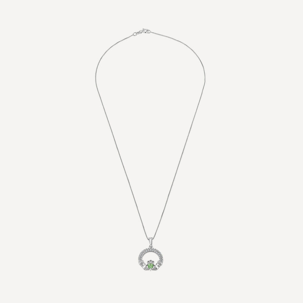 Sterling Silver May Birthstone Pave Cubic Zirconia Claddagh Pendant image number 2