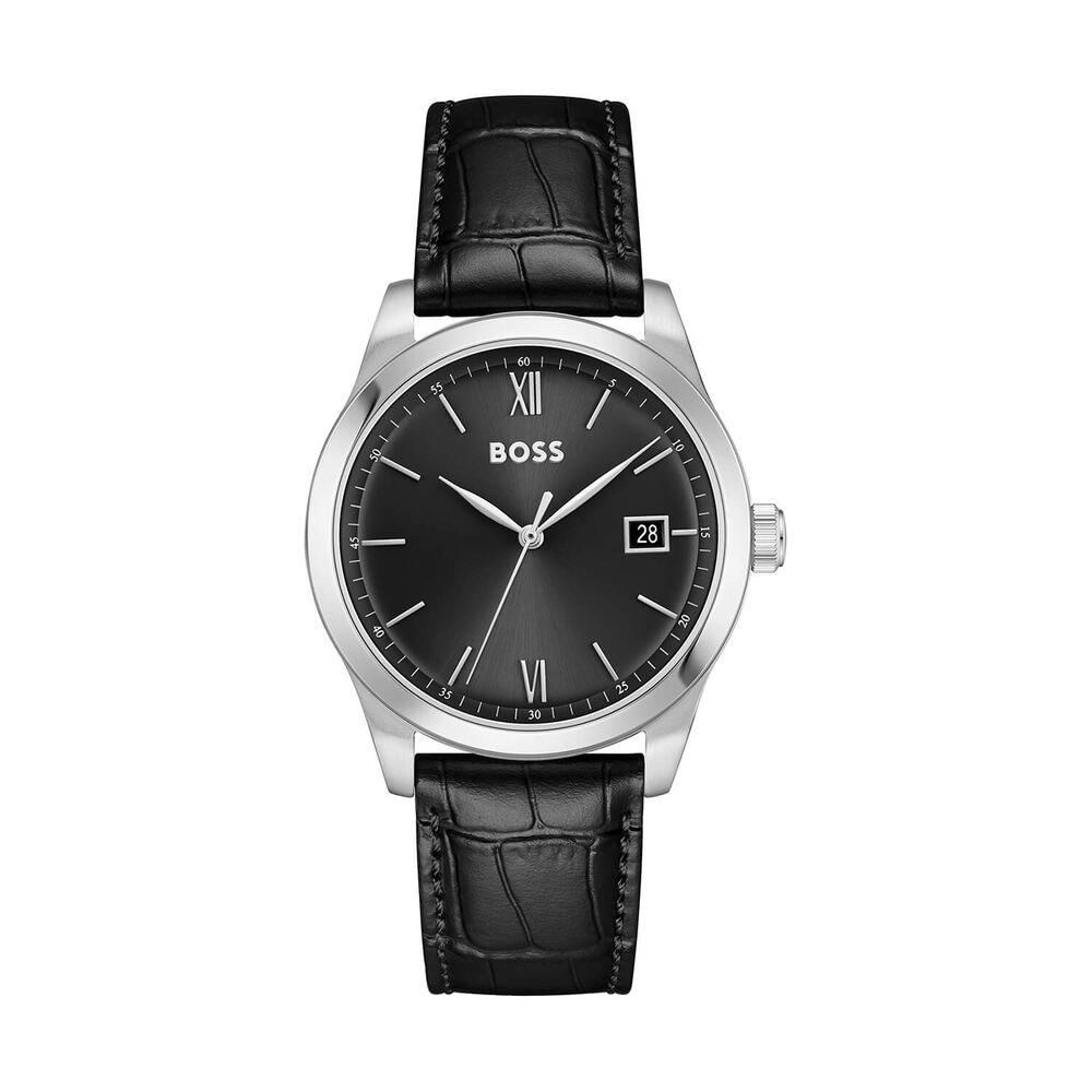 BOSS Langford 39mm Black Dial Leather Strap Watch