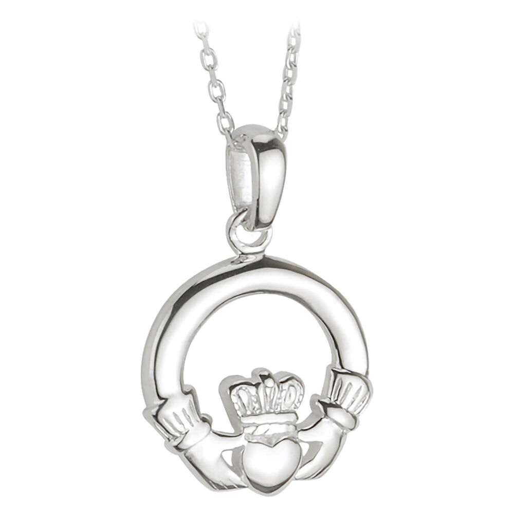 Sterling Silver Small Heavy Claddagh Pendant. image number 0