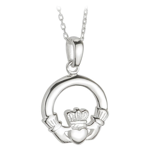 Sterling Silver Small Heavy Claddagh Pendant.