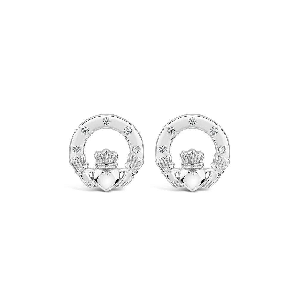 Silver Claddagh Cubic Zirconia Stud Earrings