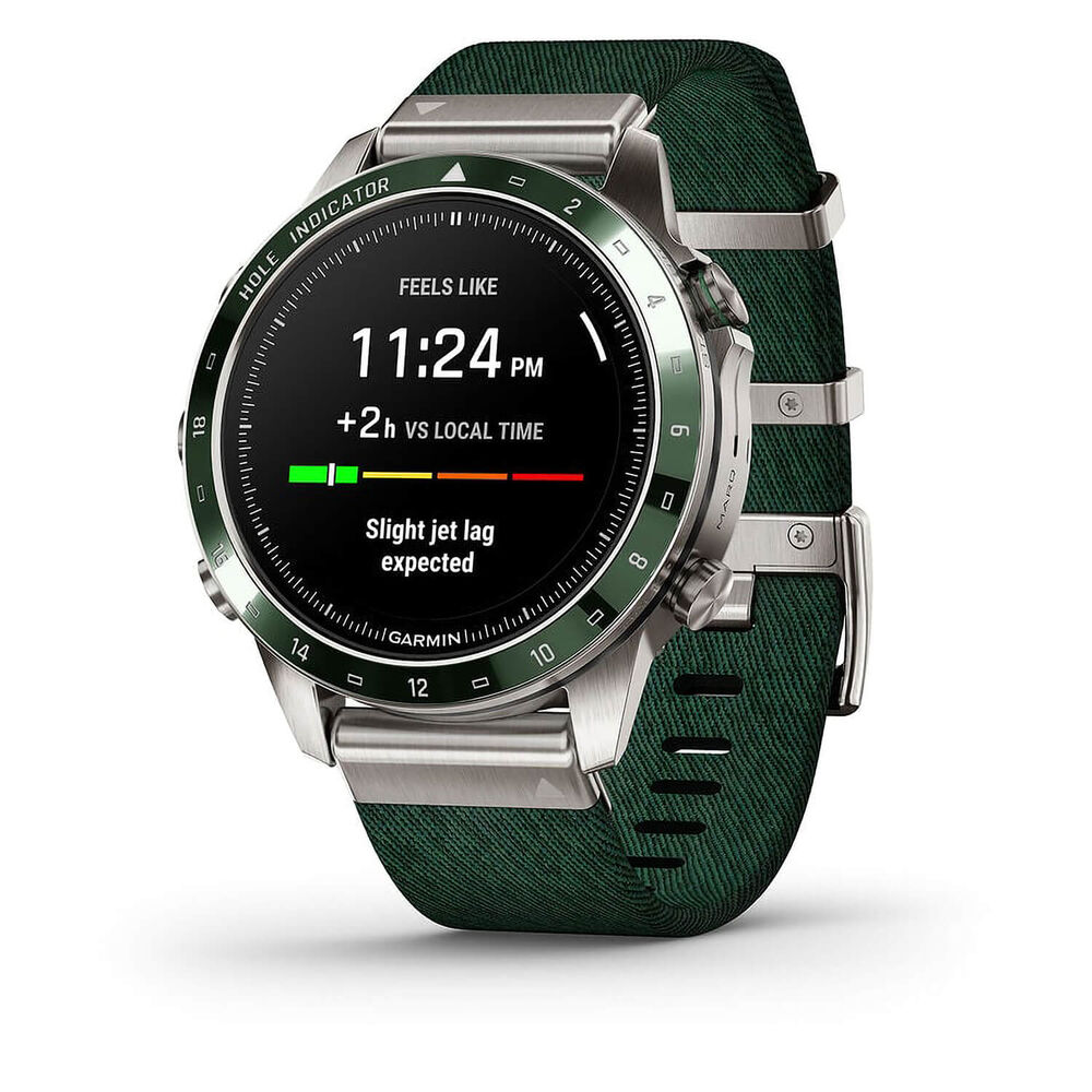 Garmin MARQ® Golfer (Gen 2) 46mm Titanium Case Green Ceramic Bezel Strap Watch image number 3