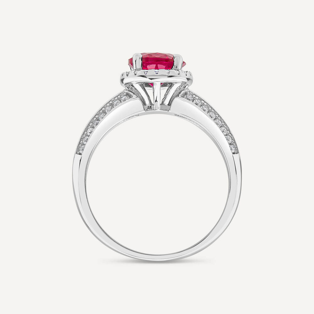 Sterling Silver Red Centre Stone & Cubic Zirconia Shoulders Ring image number 3