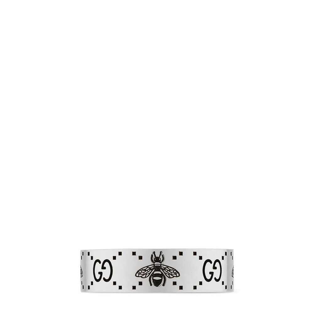 Gucci Signature Silver Bee Motif 6mm Ring (Size 18)