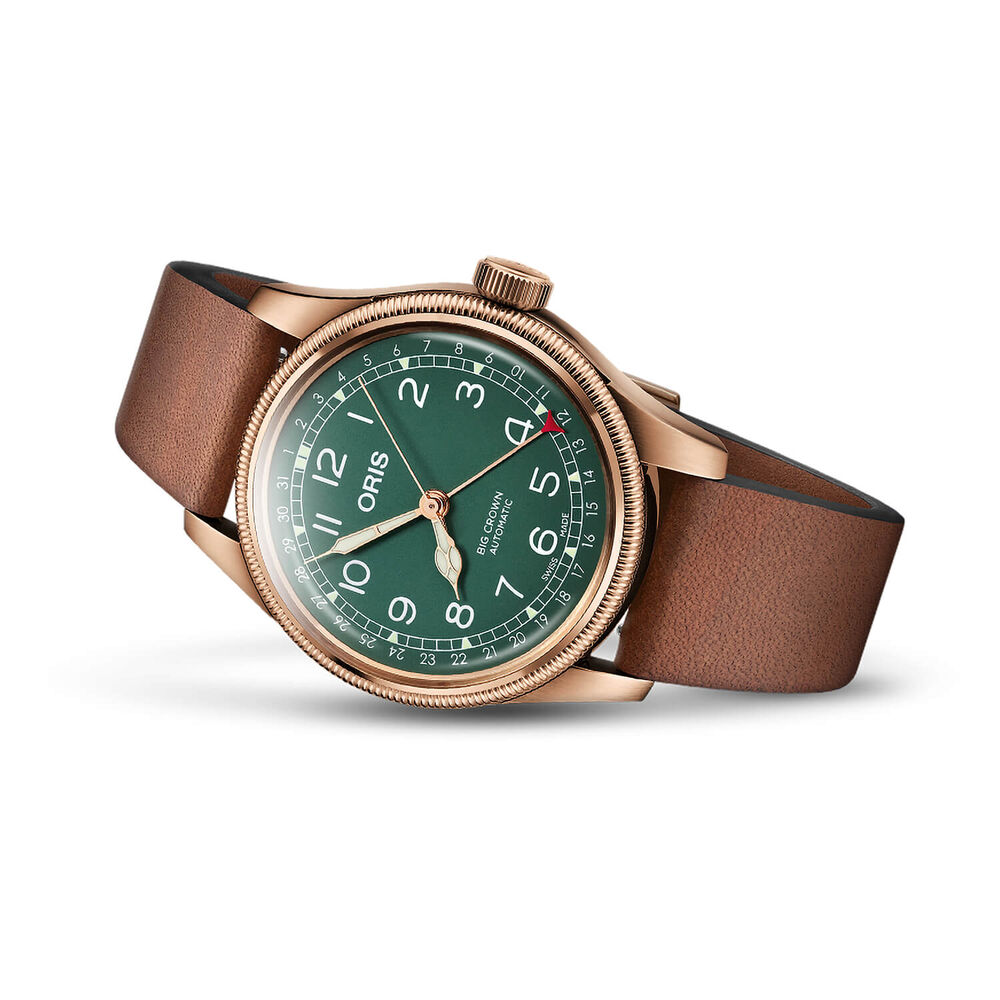 Oris BC Pointer Aviation 40mm Green Dial Leather Strap Watch image number 1