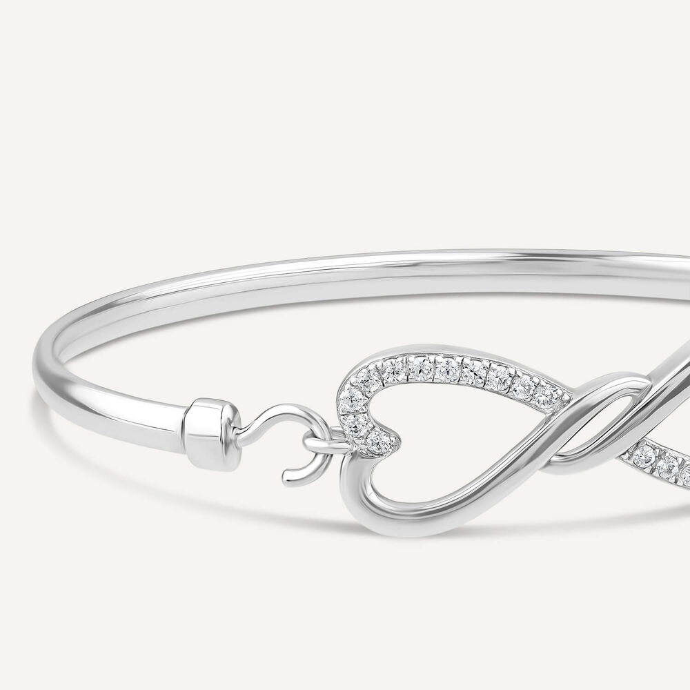 Sterling Silver Infinity Pave Cubic Zirconia & Polished Bangle image number 5