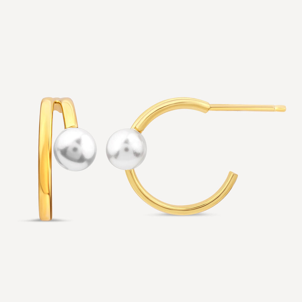 Yellow Gold Plated Sterling Silver Pearl Open Double Hoop Earrings