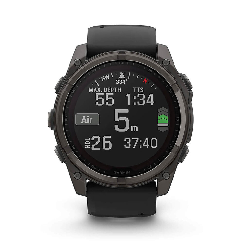 Garmin fenix&reg; 8 Solar 51mm Carbon Grey DLC Titanium Case Black Pebble Gray Silicon Strap Watch