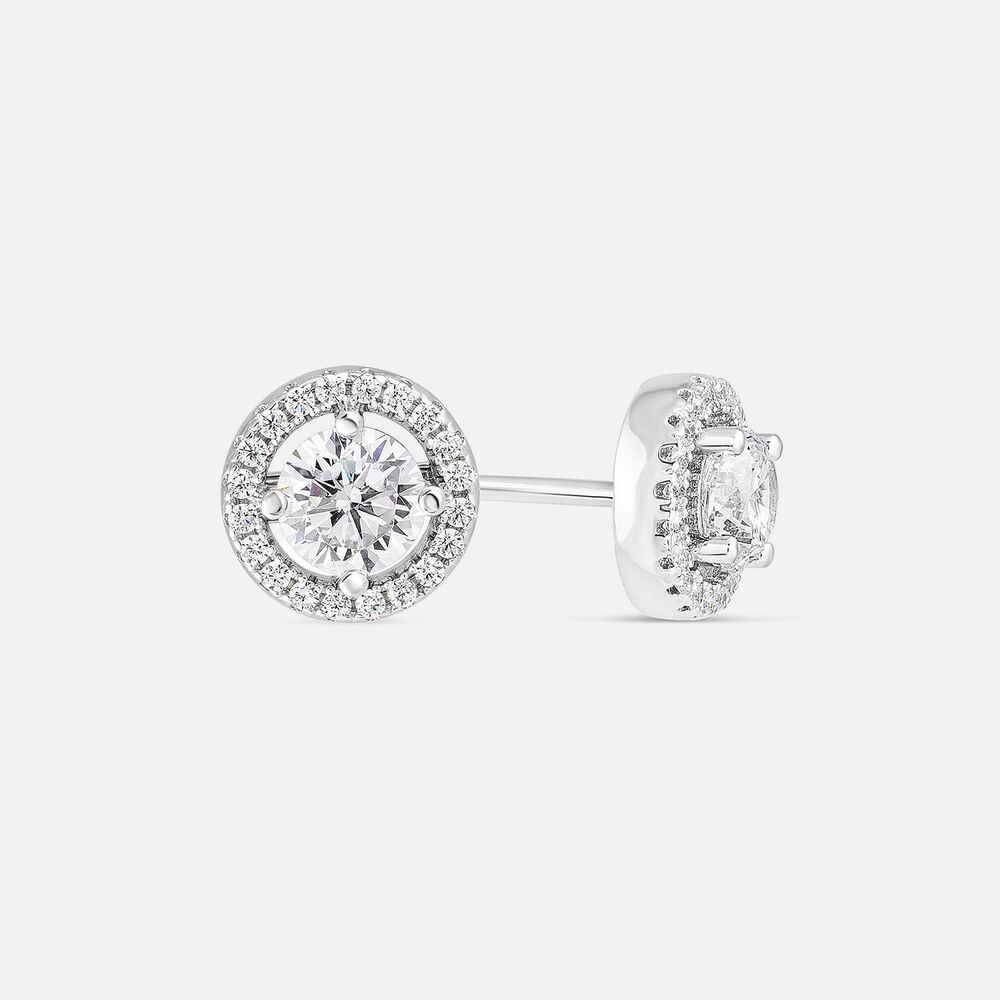 Sterling Silver Cubic Zirconia Halo Stud Earrings