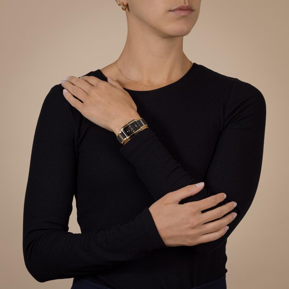 Rado Integral Rectangle Diamond Dot Black & Yellow Gold Bracelet Watch image number 2