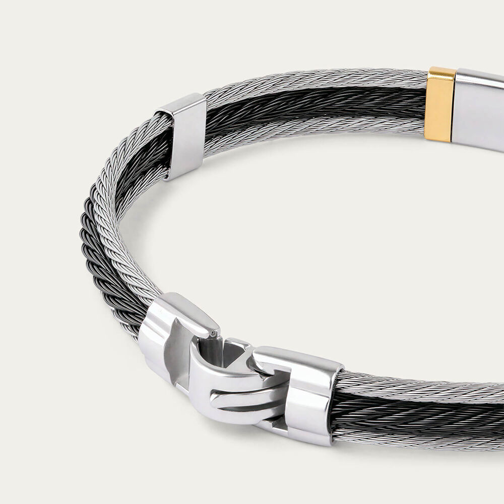 Stainless Steel Black PVD Wire & 14ct Gold Accent Bracelet