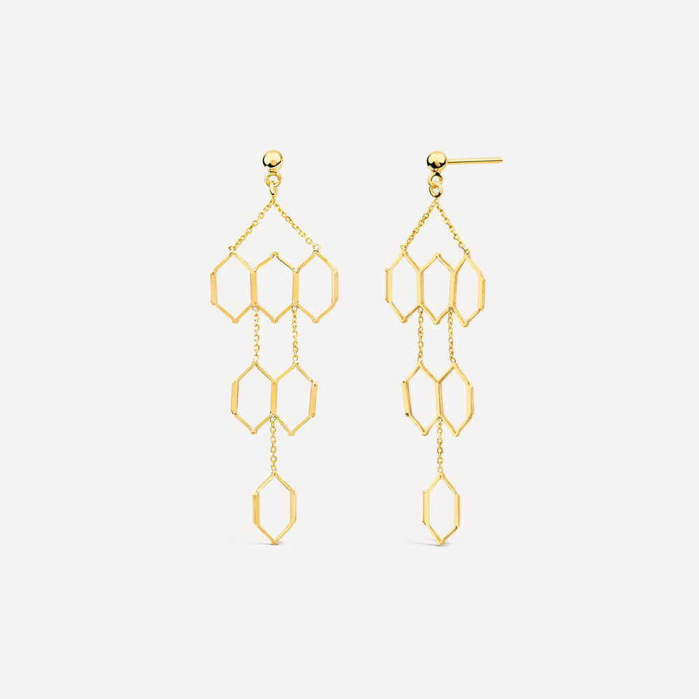 9ct Yellow Gold Diamond Shaped Links Chandelier Drop Earrings image number 1