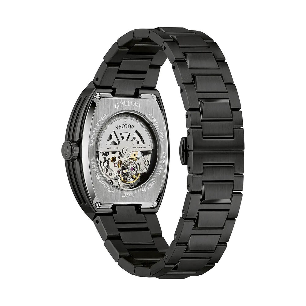 Bulova Maquina 40mm Variegated Coloured Skeleton Dial Black Ion Plated Steel Bracelet Watch image number 2