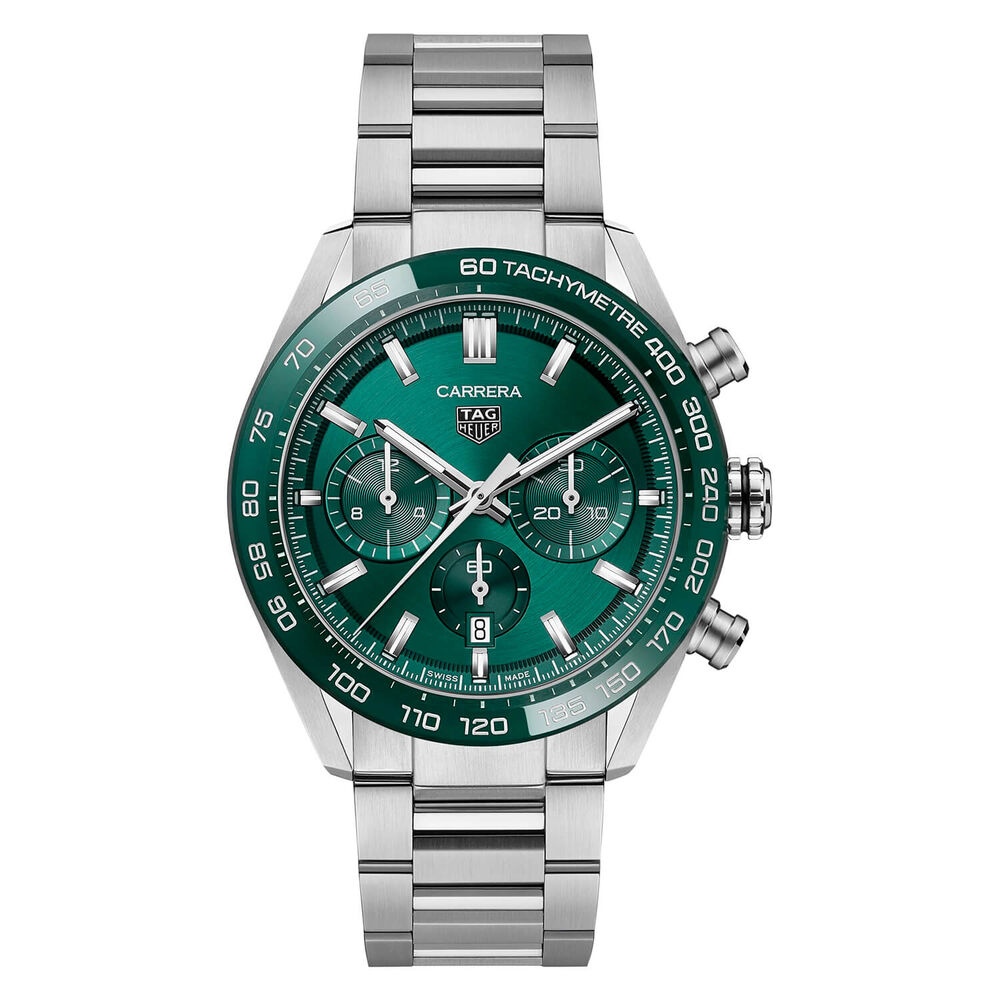 TAG Heuer Carrera Chronograph 44mm Green Dial & Bezel Stainless Steel Bracelet Watch image number 0