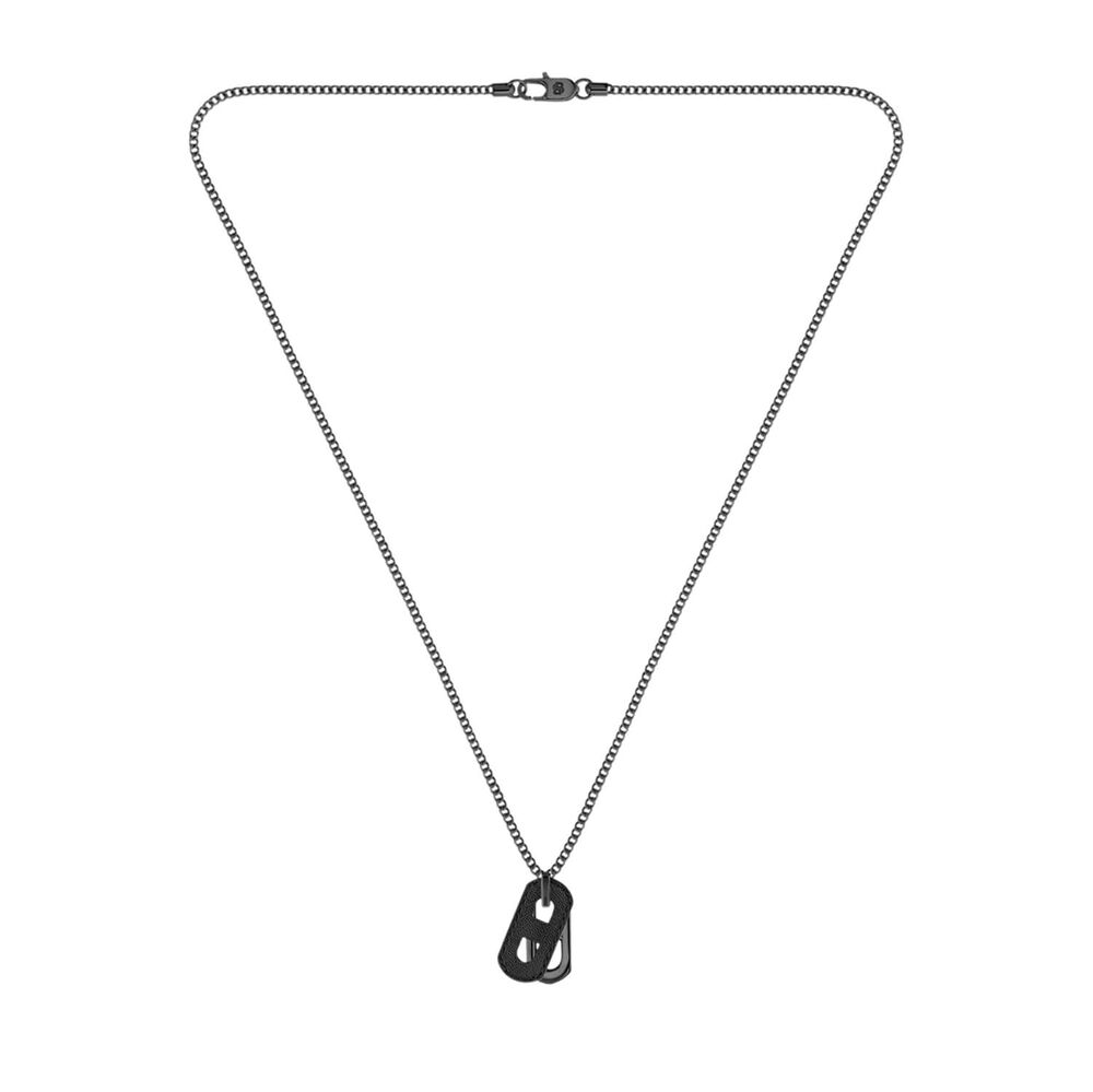 BOSS Kode Black Plated Stainless Steel & Leather Tag Pendant Necklace