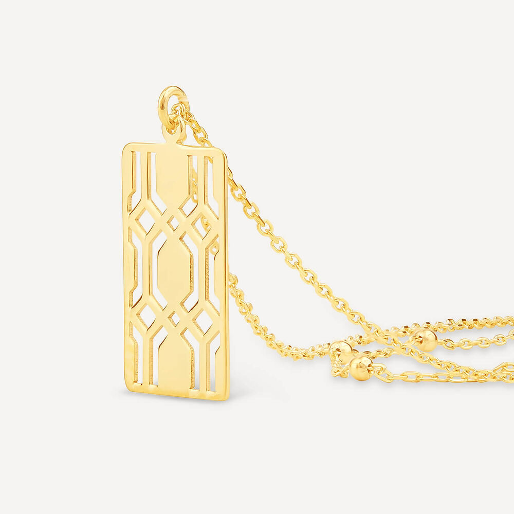 9ct Yellow Gold Milan Filigree Rectangular Disc Double Chain Necklet image number 1