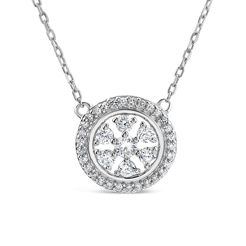 9ct White Gold 0.19ct Round Diamond Halo Flower Disc Necklet image number 0