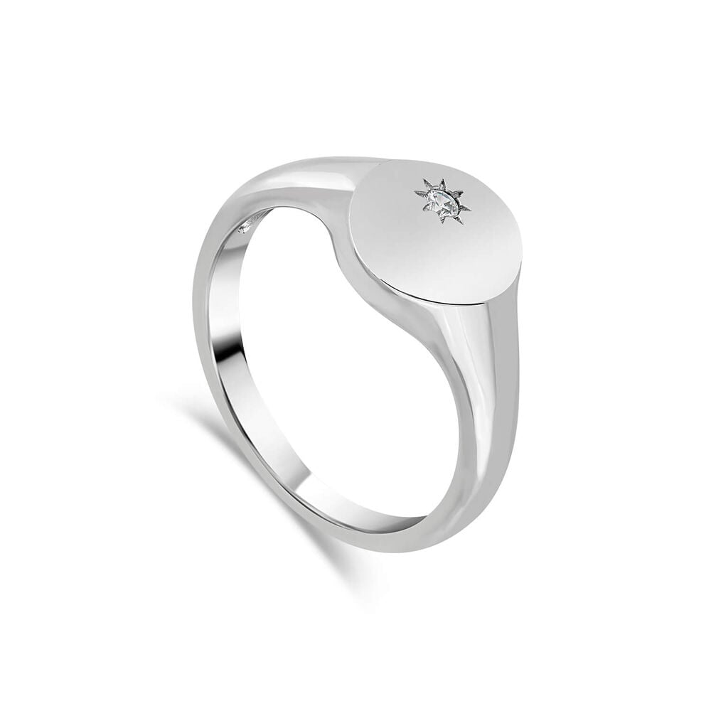 Sterling Silver Cubic Zirconia Set Polished Oval Signet Ring