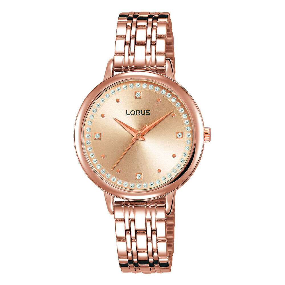 Lorus Rose Gold Toned Cubic Zirconia Dot Dial 30mm Ladies Watch