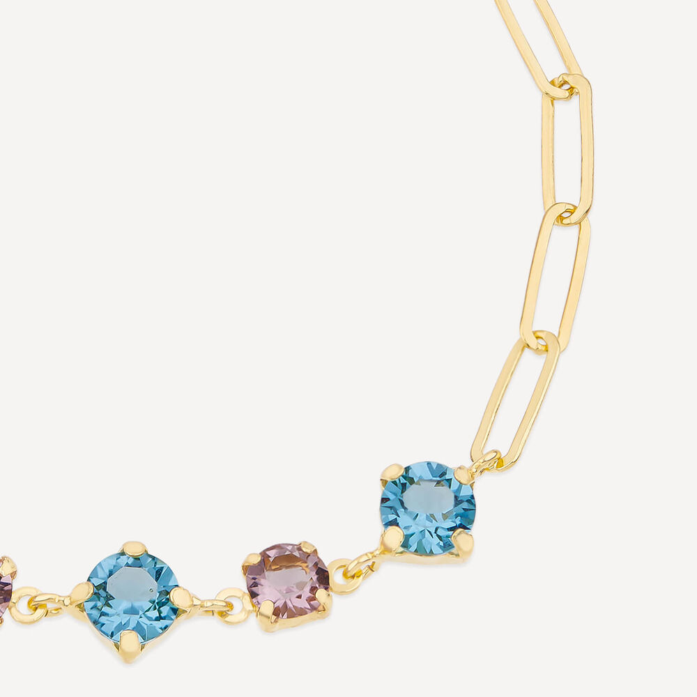 Yellow Gold Plated Sterling Silver Blue & Purple Stones Paperlink Bracelet image number 1