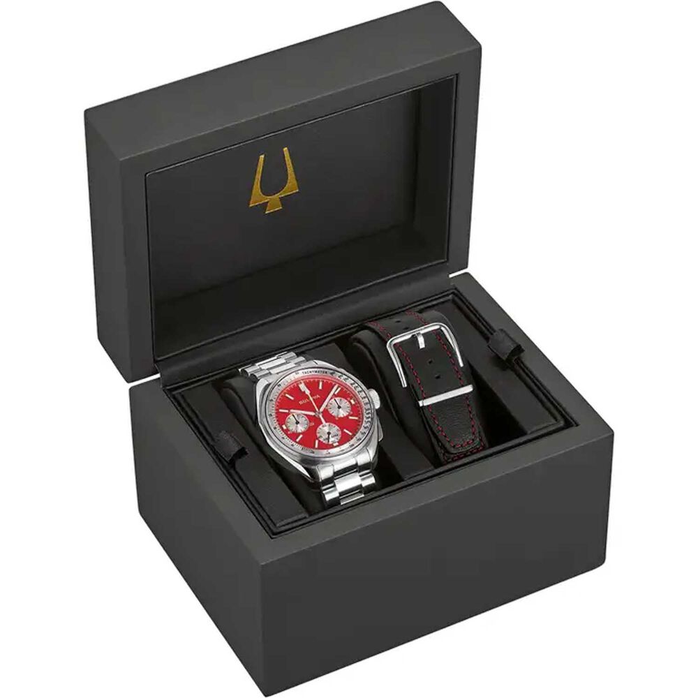Bulova Lunar Pilot Chronograph Blood Moon 44mm Red Dial Steel Bracelet Watch image number 7