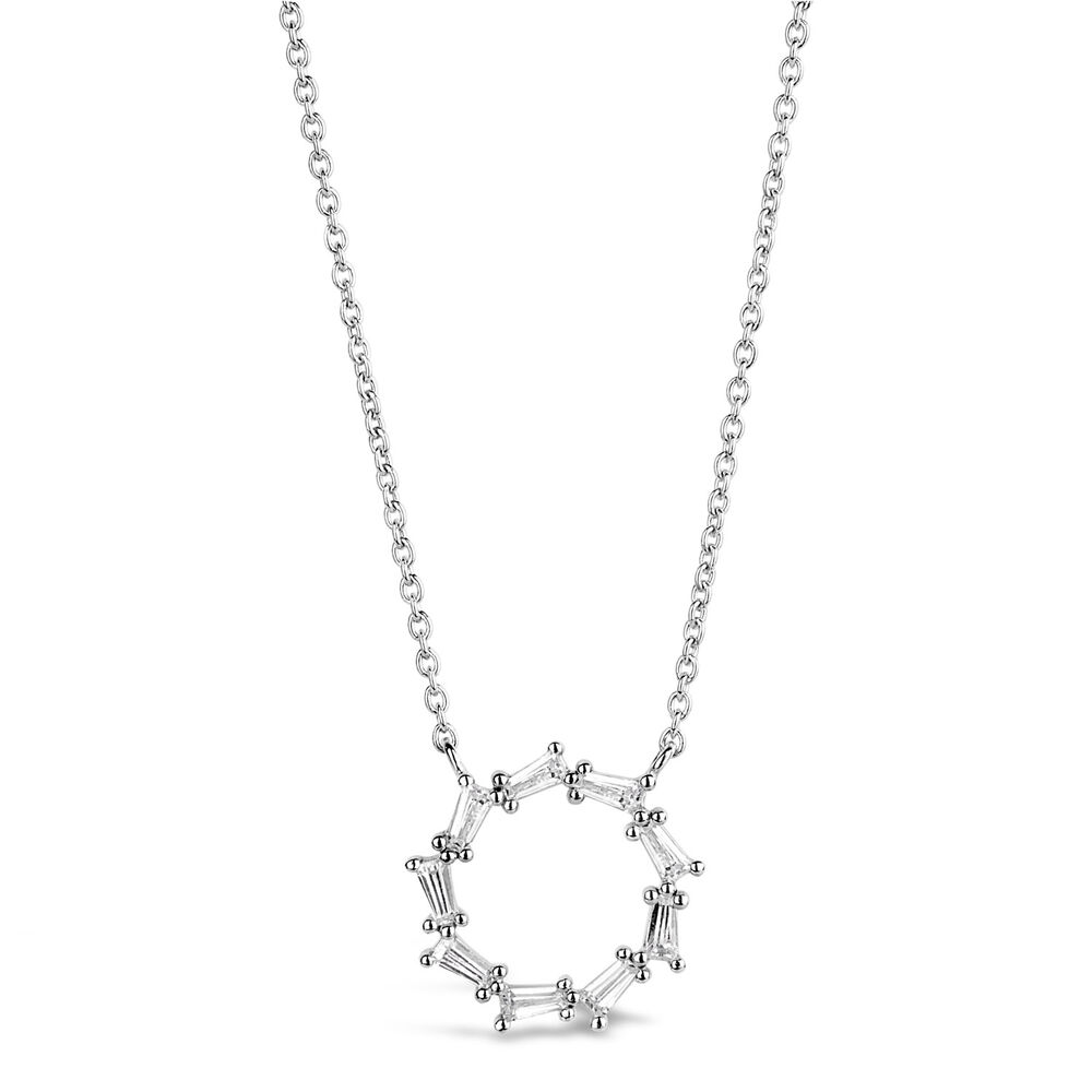 Sterling Silver Cubic Zirconia Baguette Open Circle Necklet image number 0