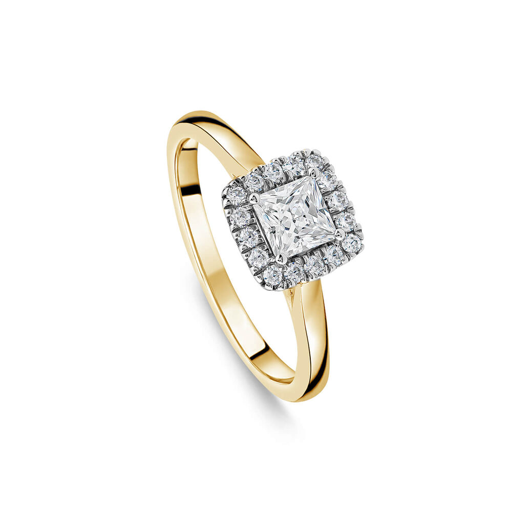 Tulip Setting 18ct Yellow Gold 0.50ct Princess Halo Diamond Ring