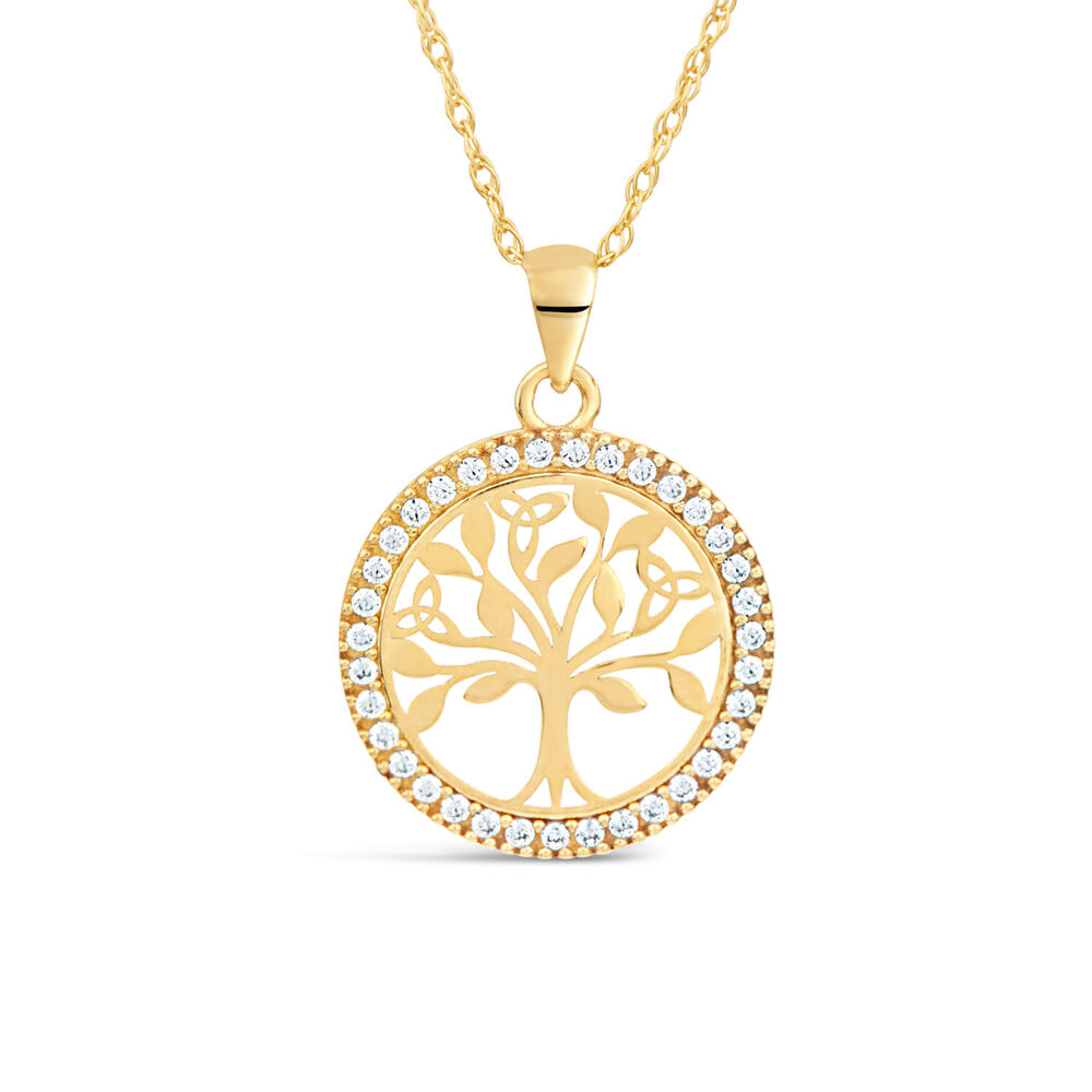 9ct Yellow Gold Tree Of Life in Cubic Zirconia Circle Pendant image number 0