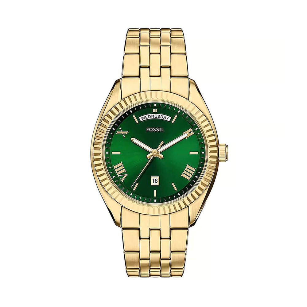 Fossil Campbell 42mm Green Dial Gold Tone Stainless Steel Bracelet Watch image number 0