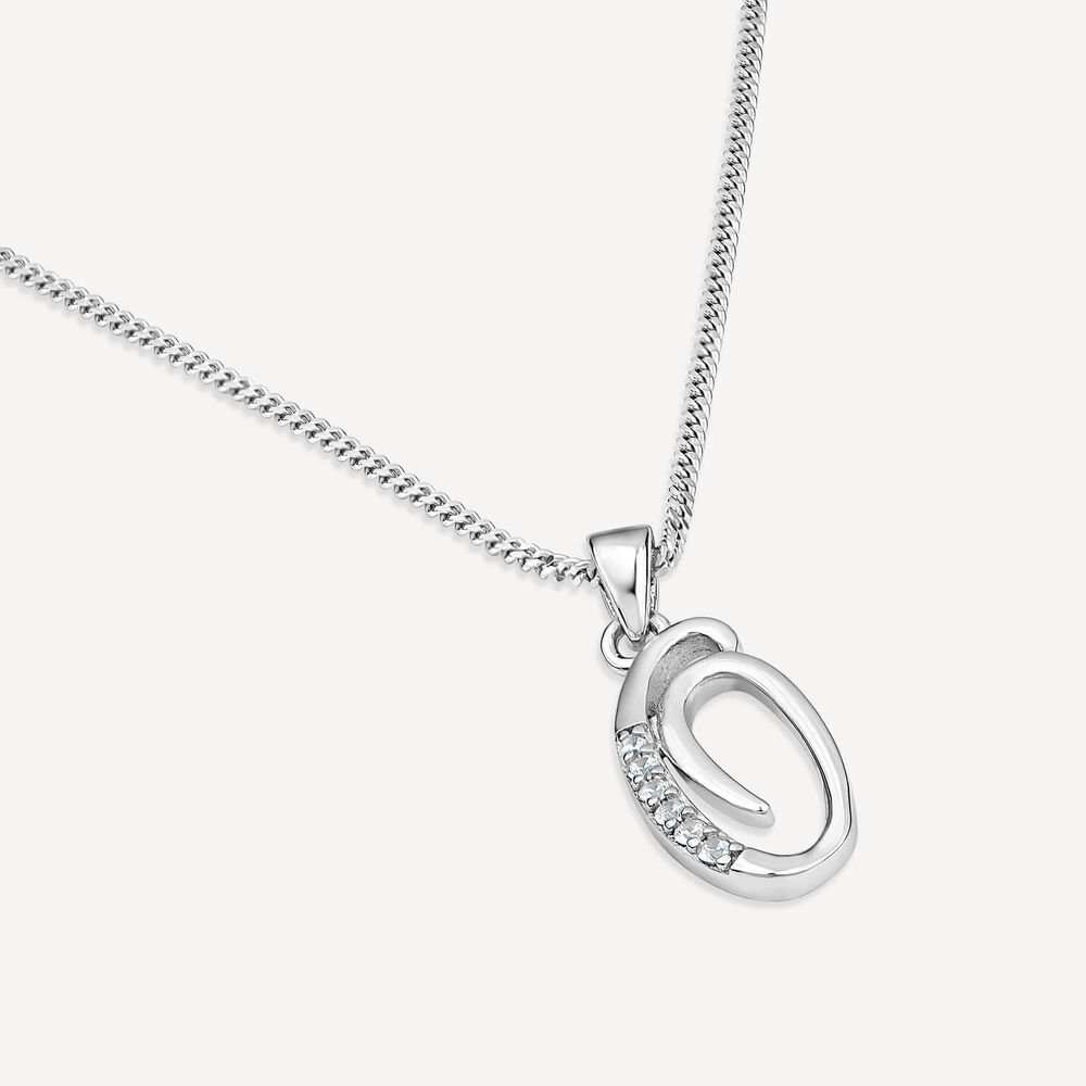 Sterling Silver Script Cubic Zirconia Initial O Pendant image number 2
