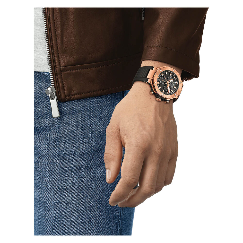 Tissot T-Race 45mm Black Chrono Dial Rose Gold Case Black Strap Watch image number 3