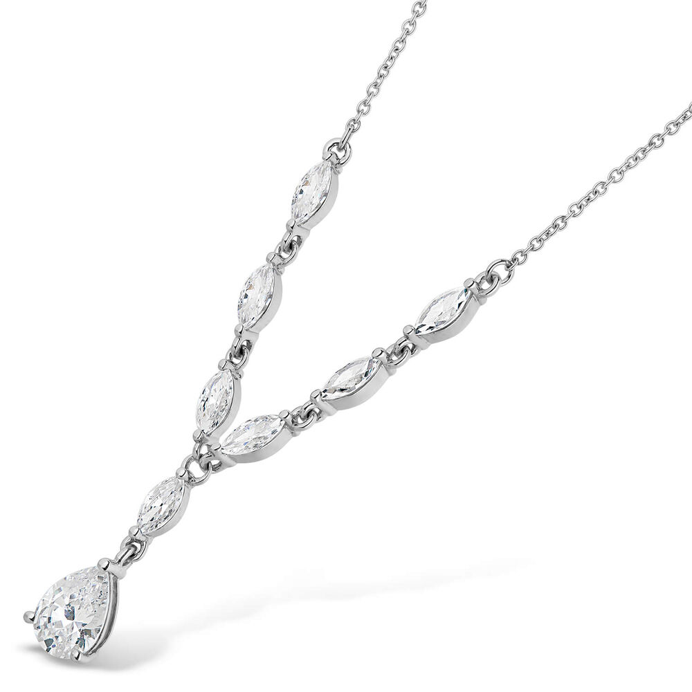 9ct White Gold Cubic Zirconia Tear Drop Pendant image number 1