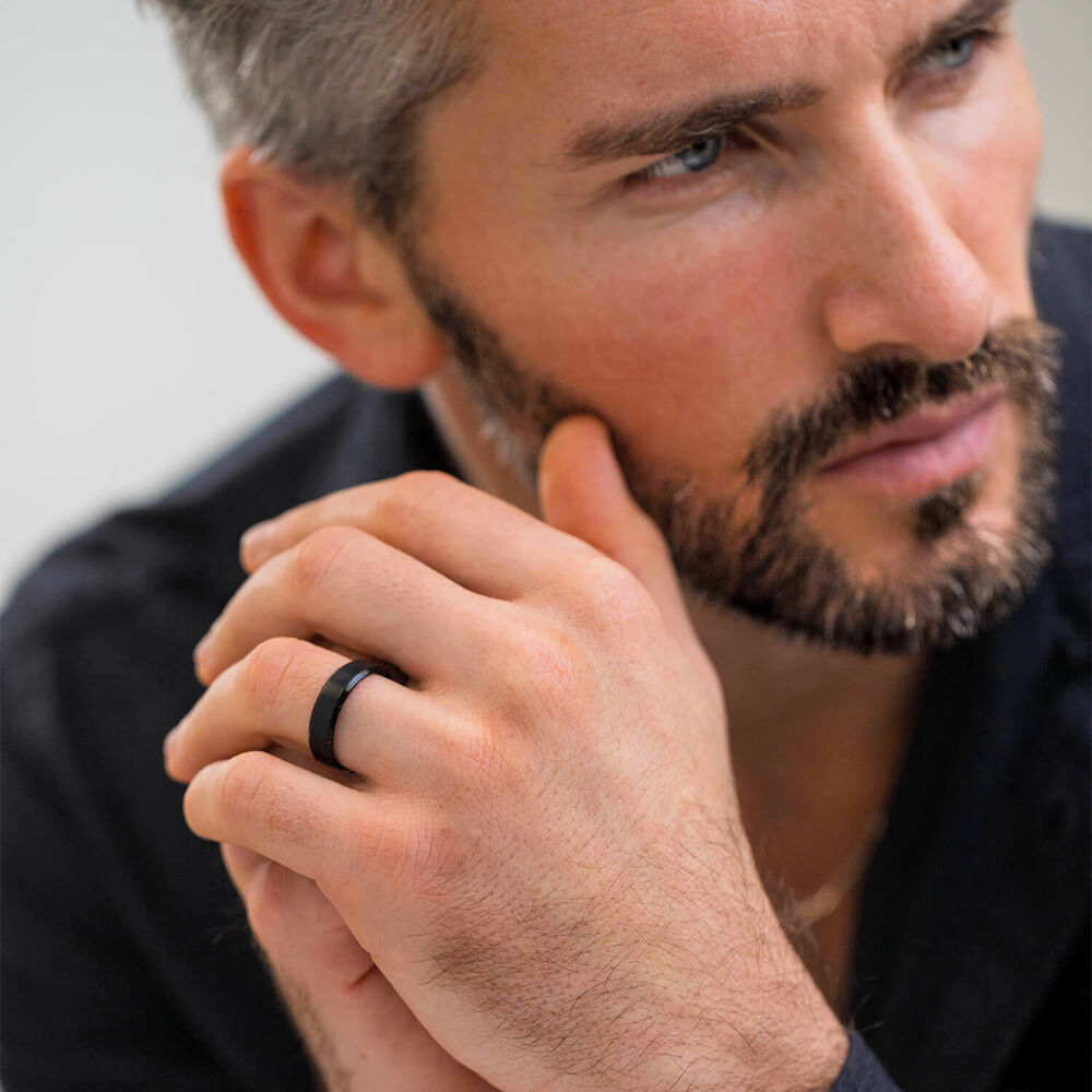 Black Titanium Bevelled Edge Mens Ring image number 3