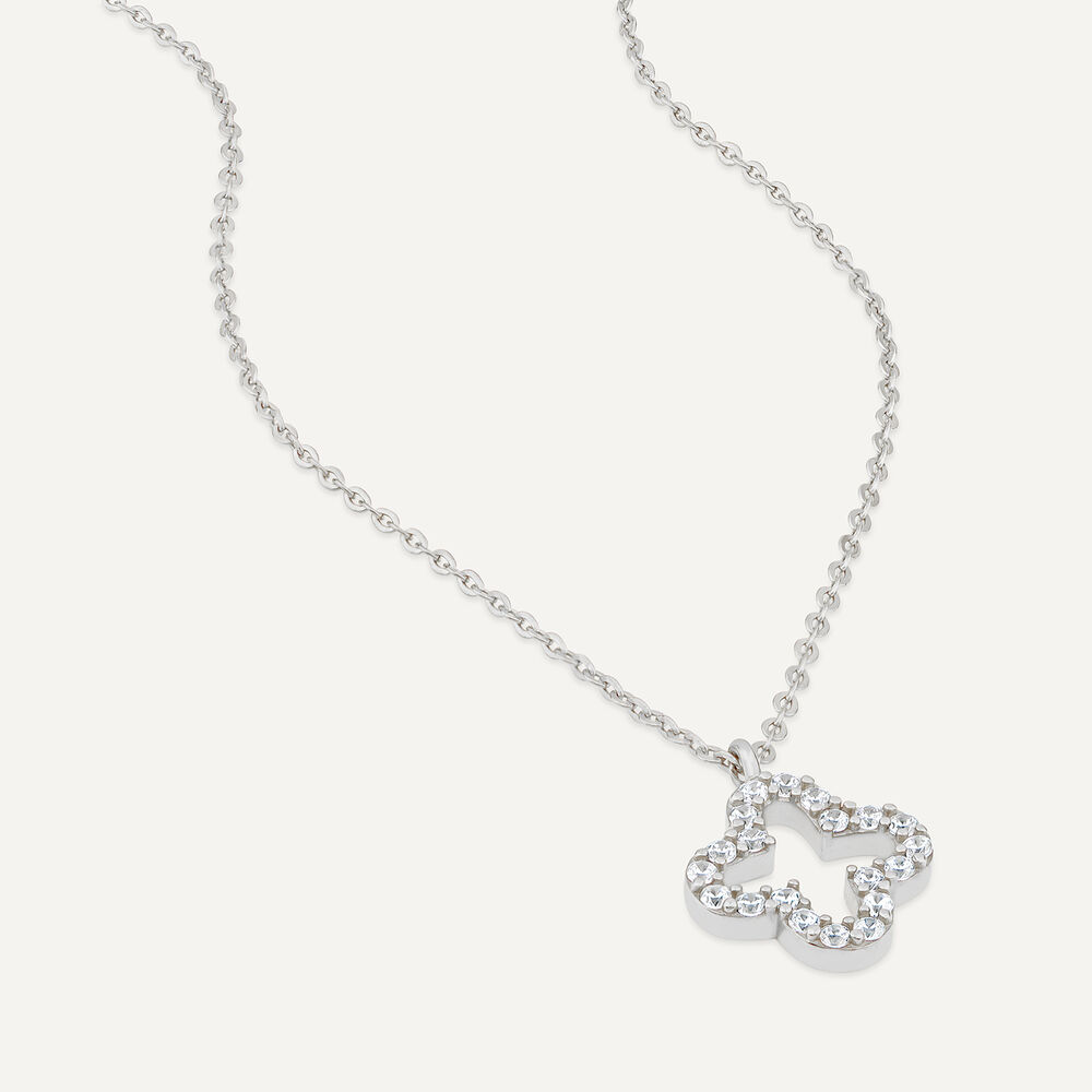 9ct White Gold Cubic Zirconia Set Open Clover Petal Pendant image number 2