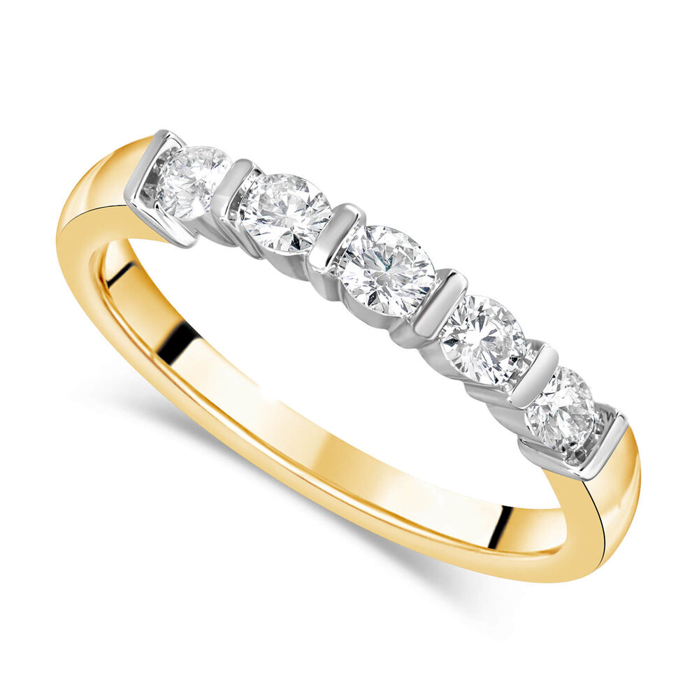 18 Carat Yellow Gold 5 Stone Diamond Bar Set 0.33ct Ladies Ring image number 0