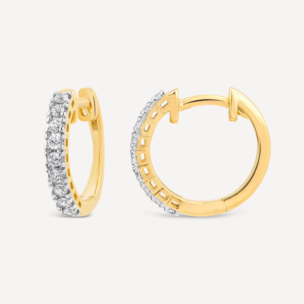 9ct Yellow & White Gold 0.33ct Diamond Huggie Eternal Hoop Earrings image number 3