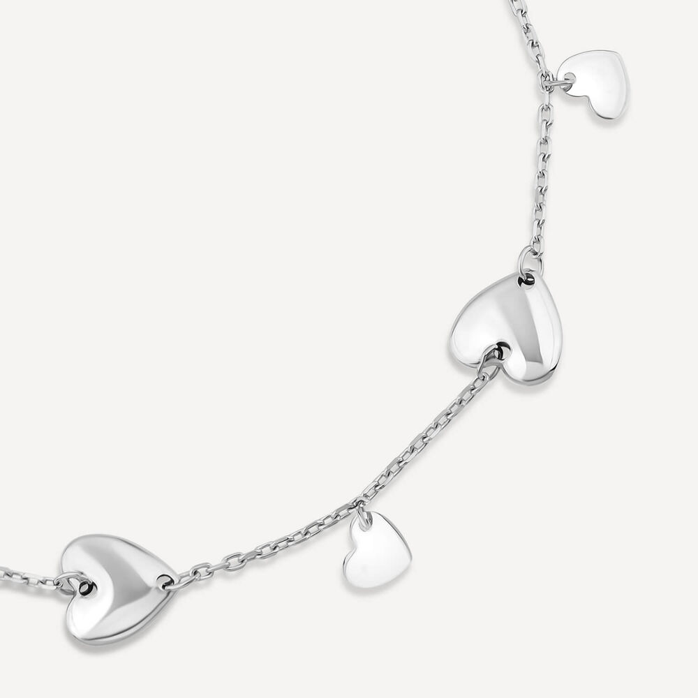 9ct White Gold Heart Pendants Chain Bracelet image number 1
