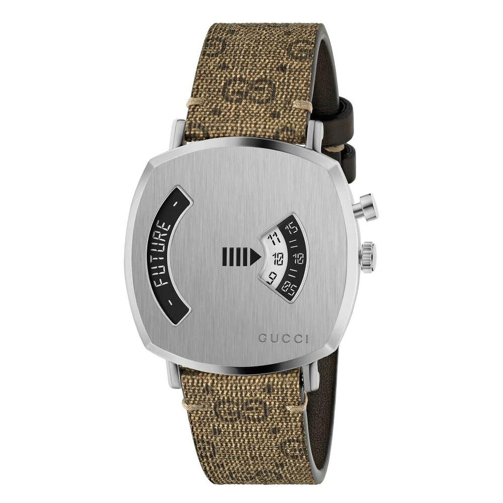 Gucci Grip Roulette Steel Dial Brown Canvas Strap Watch