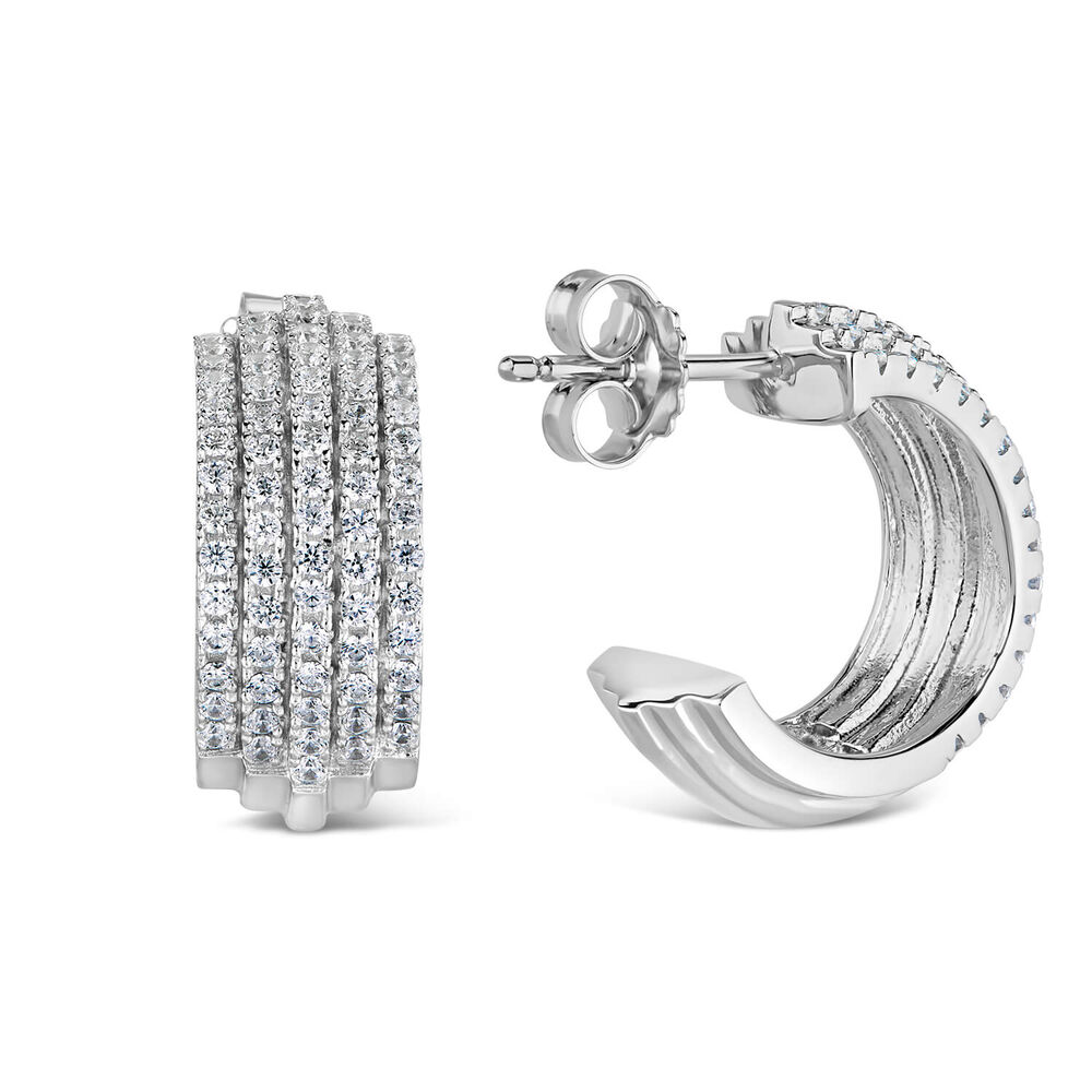 Sterling Silver 5 Row Pave Cubic Zirconia Cubic Zirconia Hoops image number 2