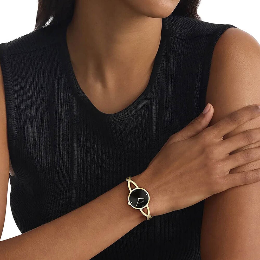 Calvin Klein Sculpted Embrace 28mm Black Dial Gold Tone Bracelet Watch image number 3