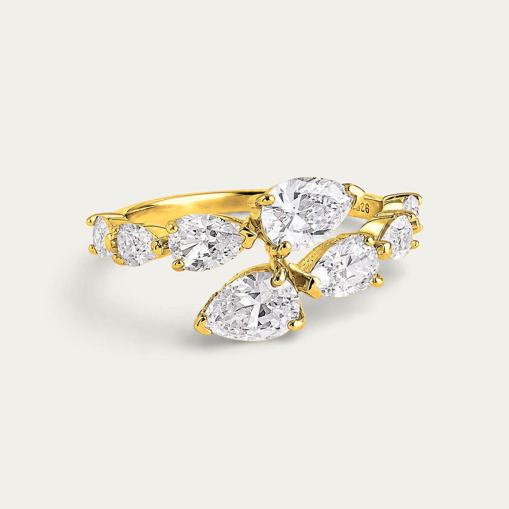 Yellow Gold Plated Sterling Silver Multiple Pear Cubic Zirconia Ring