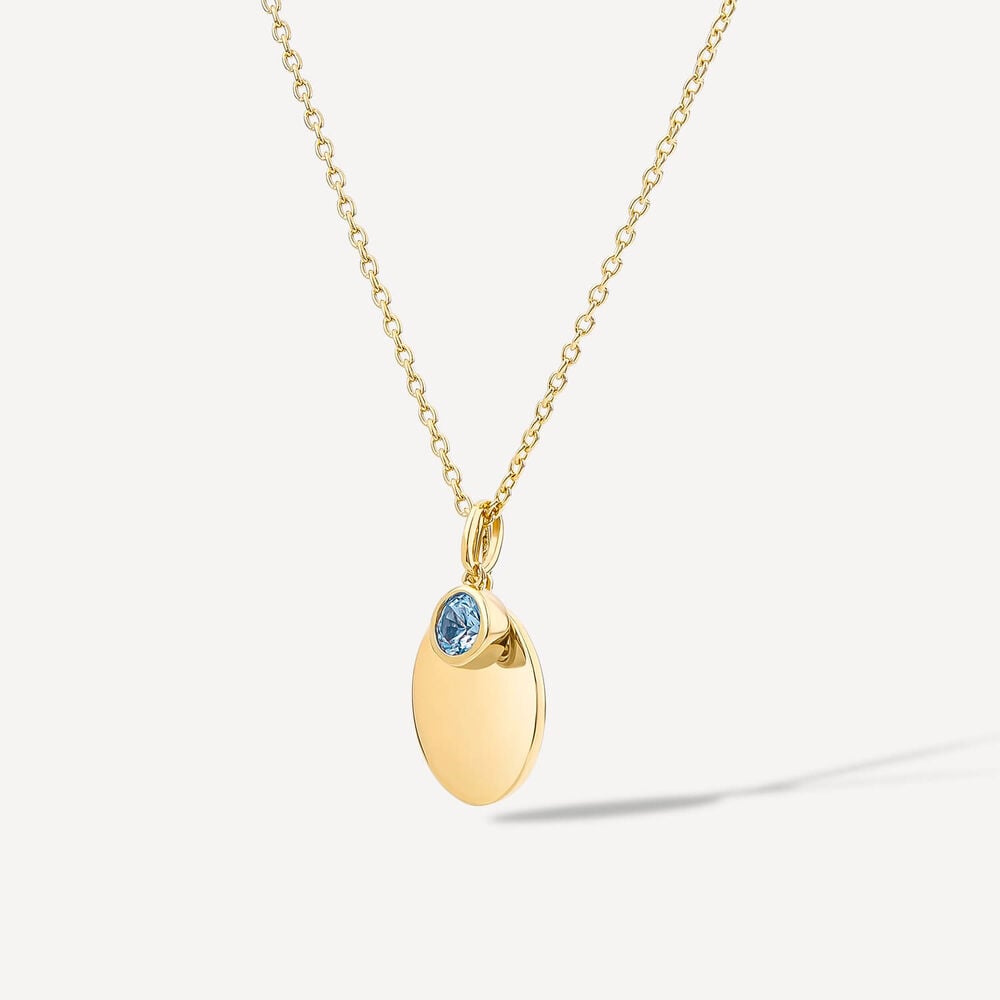 Sterling Silver Yellow Gold Plated Round Aquamarine & Disc Pendant