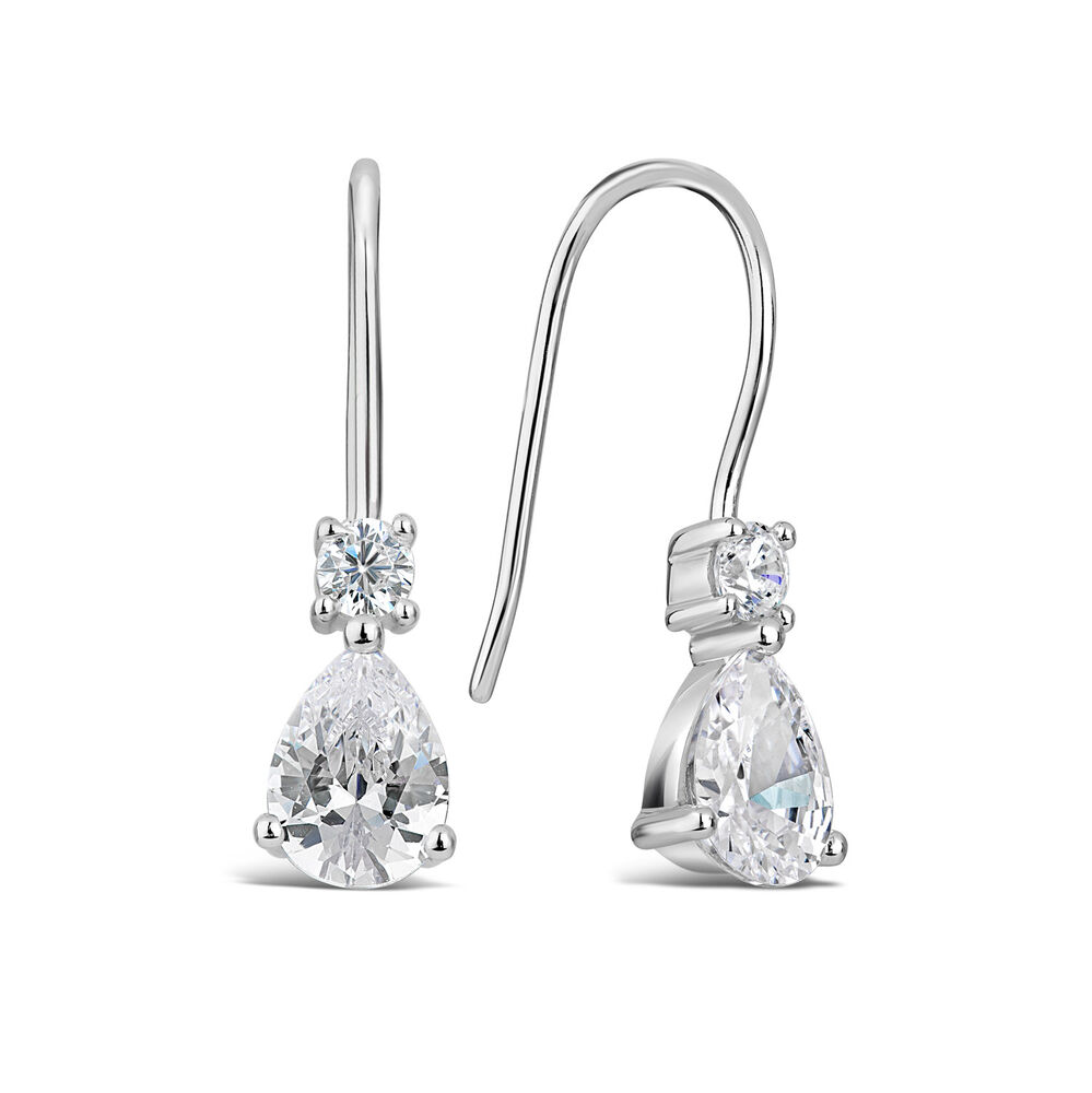 Silver Pear Cubic Zirconia Drop Earrings image number 2