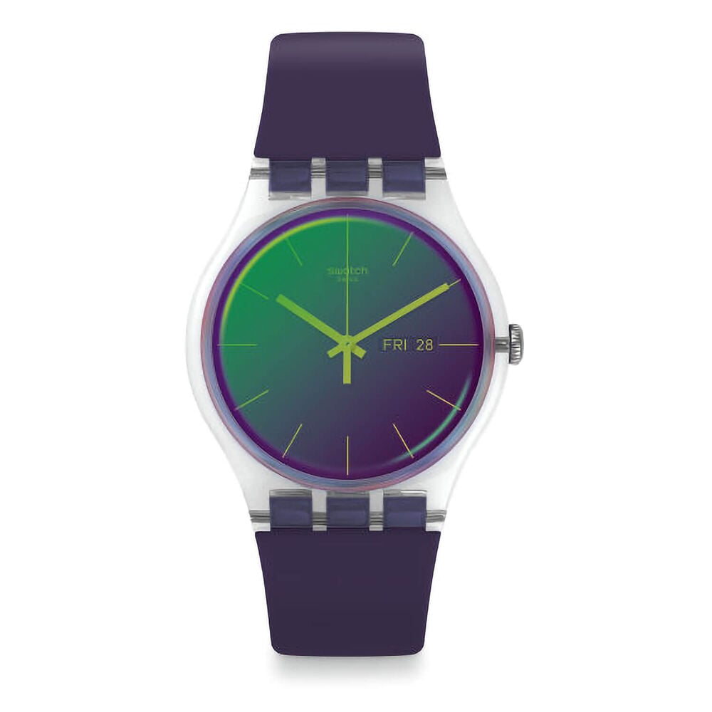 Swatch Unisex Quartz Purple Strap Green and Purple Dial Watch