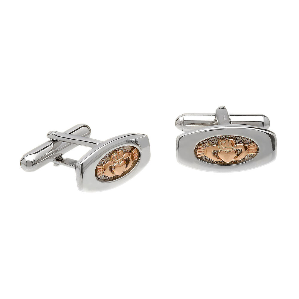 House of Lor 9ct Irish Rose Gold and Sterling Silver Claddagh Cufflinks