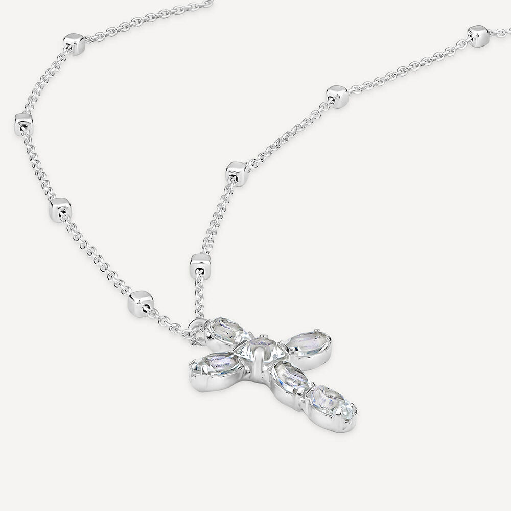 Sterling Silver Cubic Zirconia Cross Chain Necklet image number 3