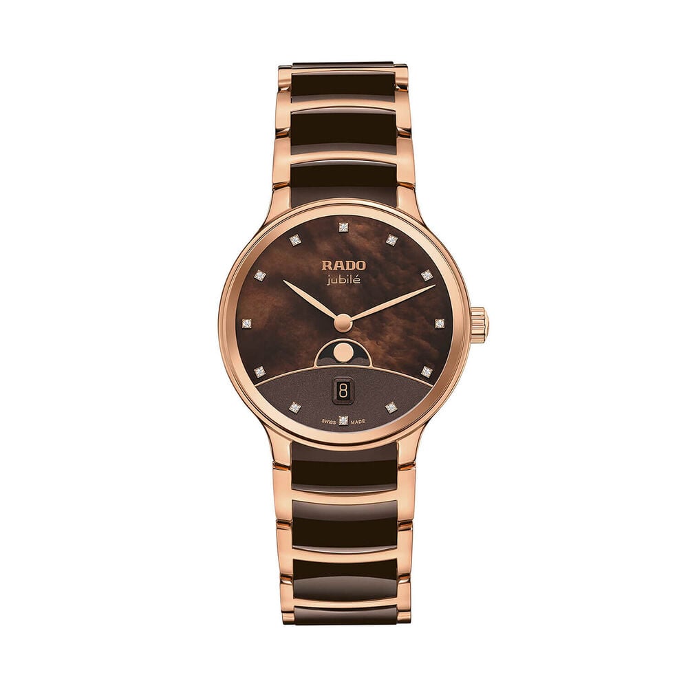 Rado Centrix Moonphase 35mm Brown Dial Rose Gold Plated Steel & Ceramic Bracelet Watch
