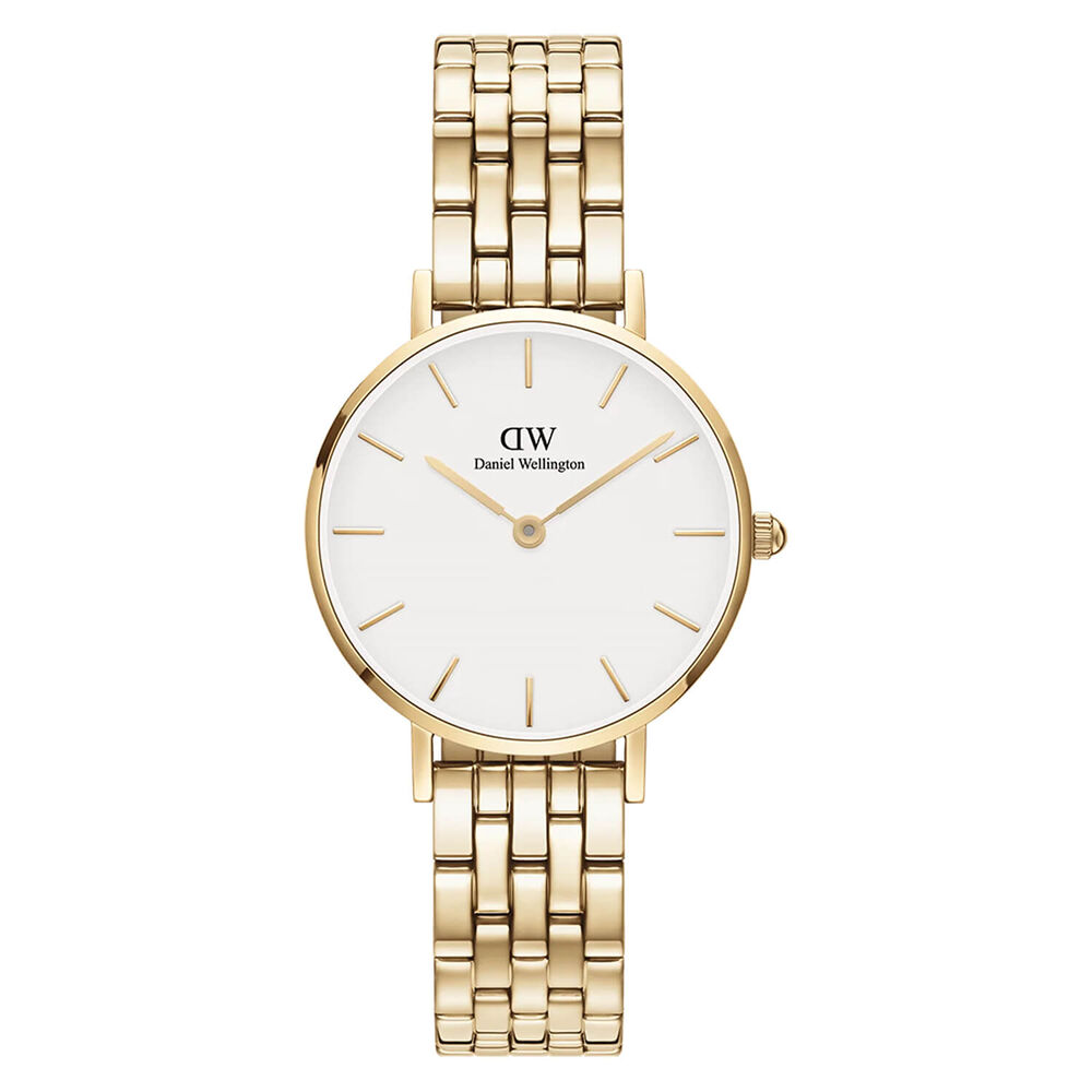 Daniel Wellington Petite 5-Link Evergold 28mm White Dial Gold Plated Steel Bracelet Watch