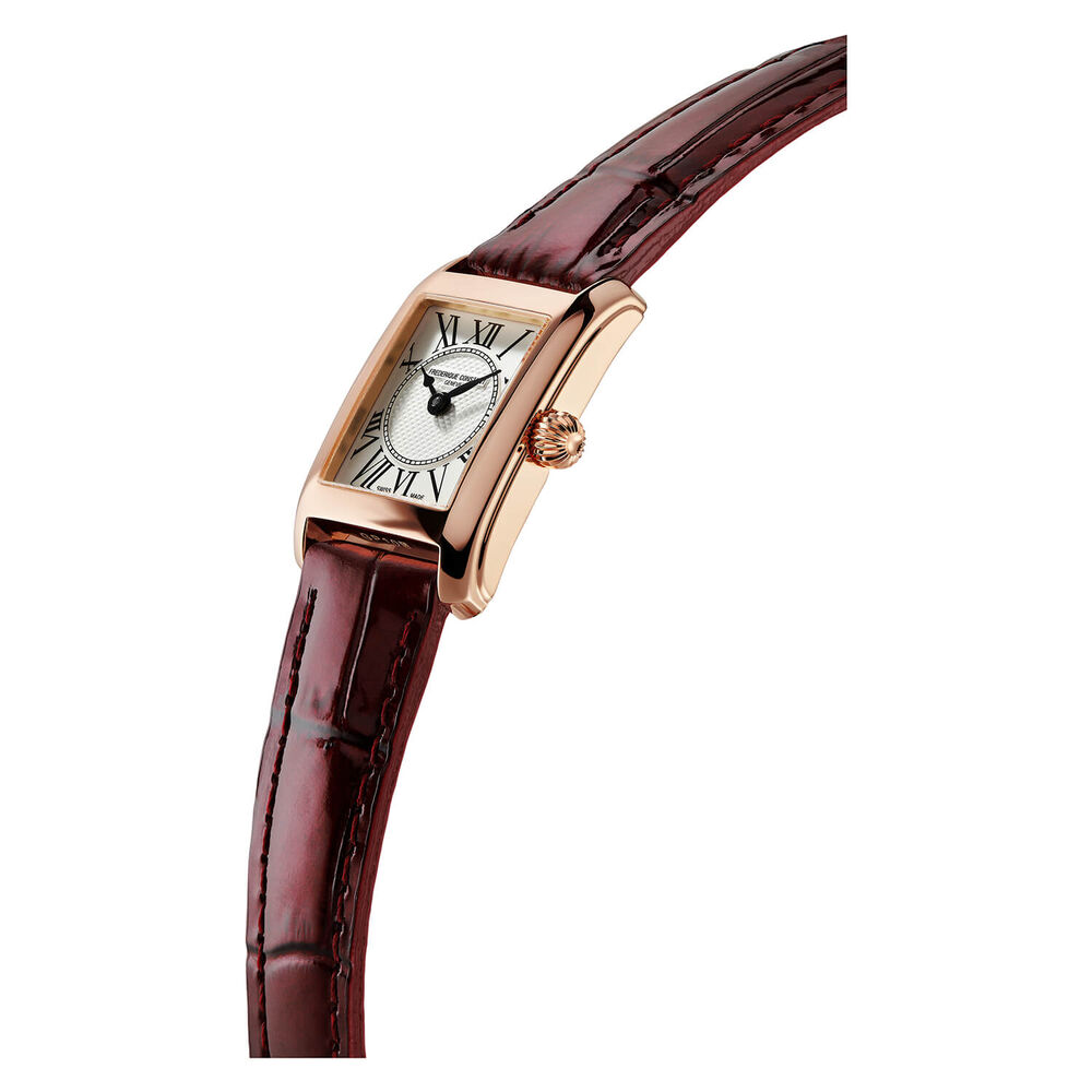 Pre-Owned Frederique Constant Classics Carree Square Silver Dial Red Leather Strap Watch image number 2